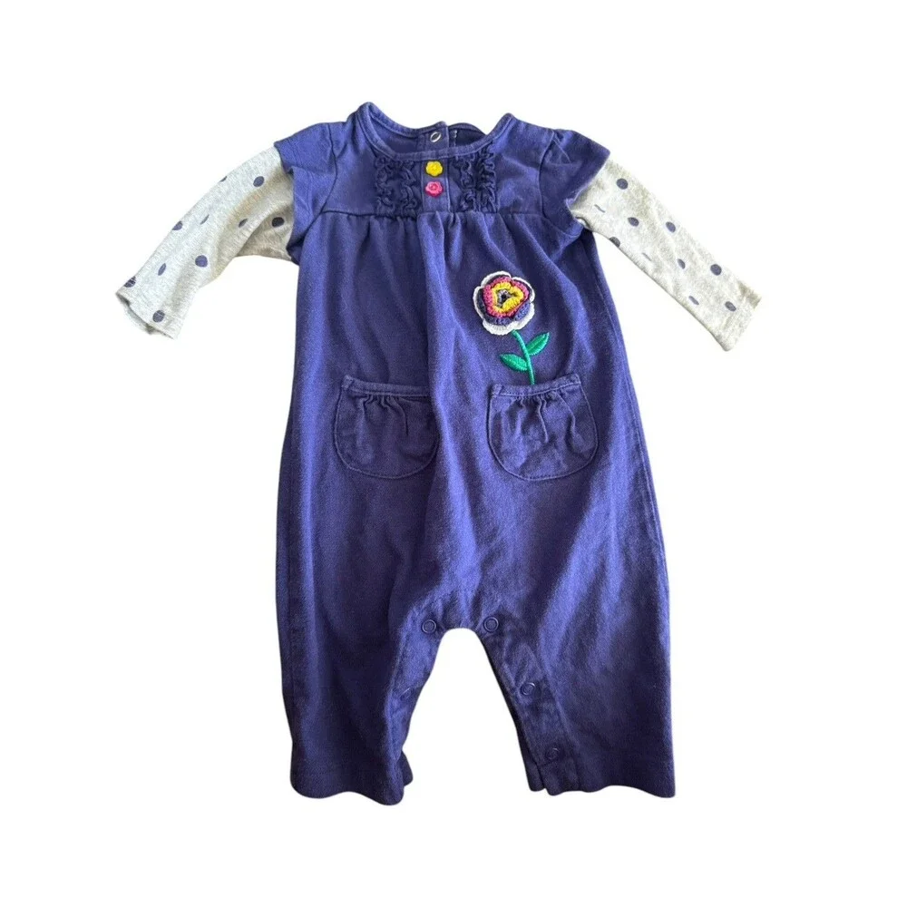 VTG Baby Girl Size 3M One-Piece Outfit‎ 100% Cotton Long Sleeve Blue Embellished